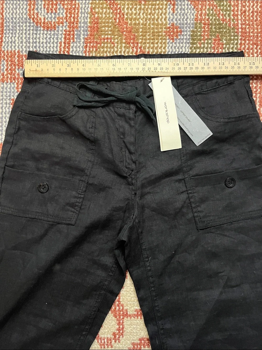 NWT Workshop by Andrea Jovine Linen Utility Cargo Pants Size 4 Black - Picture 2 of 7